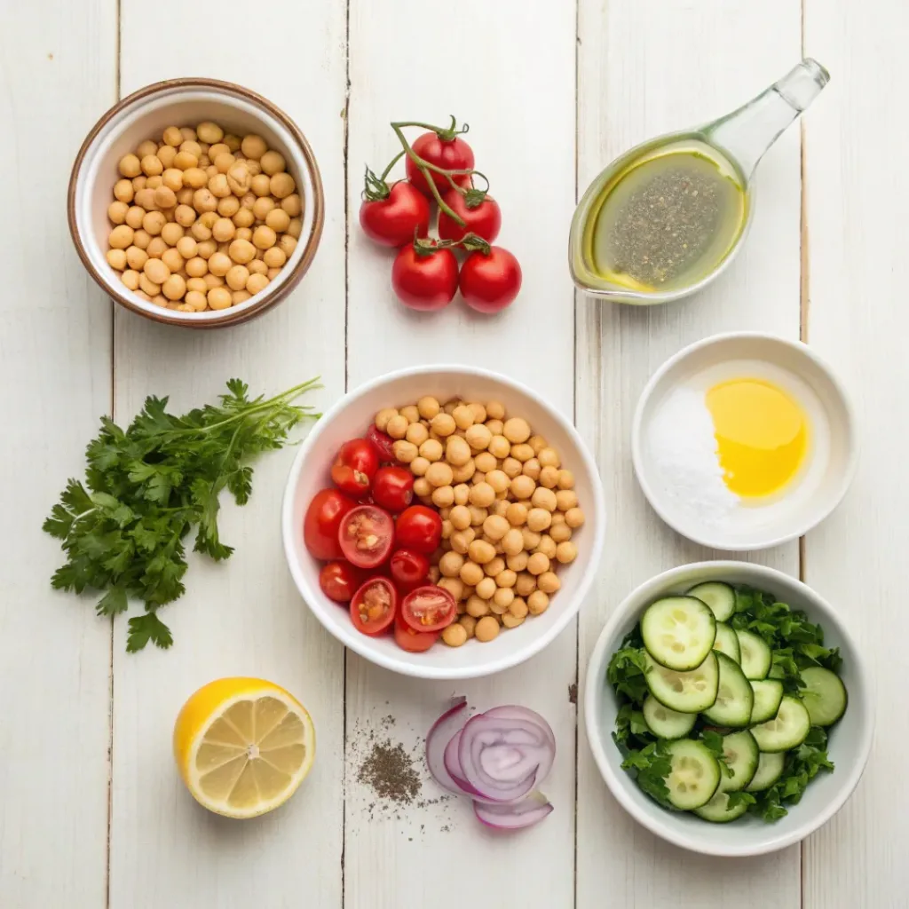 Healthy Chickpea Salad – Protein-Packed Delight 6 Flat lay of ingredients for chickpea salad