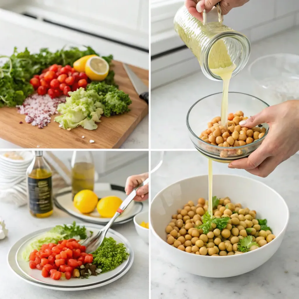 Healthy Chickpea Salad – Protein-Packed Delight 7 Step-by-step collage showing how to prepare chickpea salad