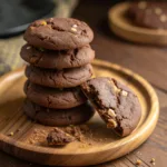 Close-up of Chocolate Butter Cookies stacked on a plate