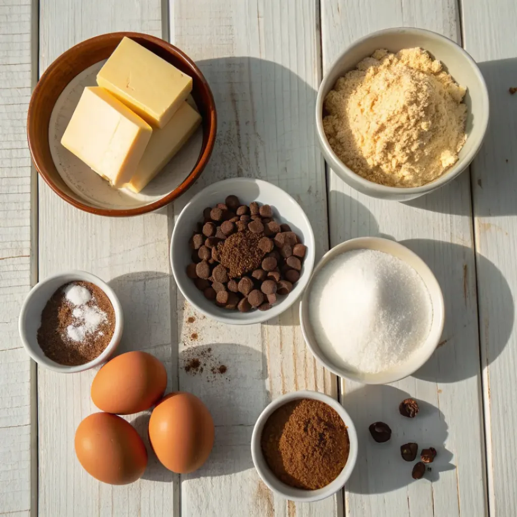 Flat lay of Chocolate Butter Cookies ingredients
