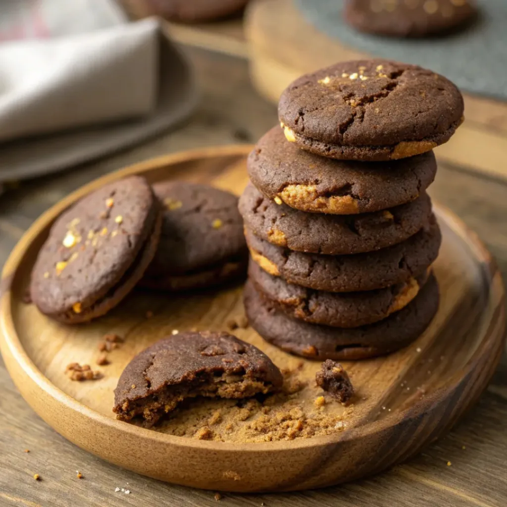 Served Chocolate Butter Cookies on rustic plate