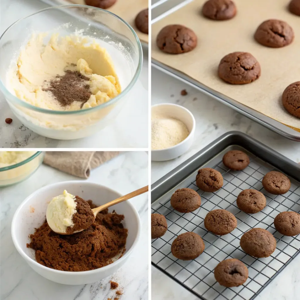 Collage of making Chocolate Butter Cookies