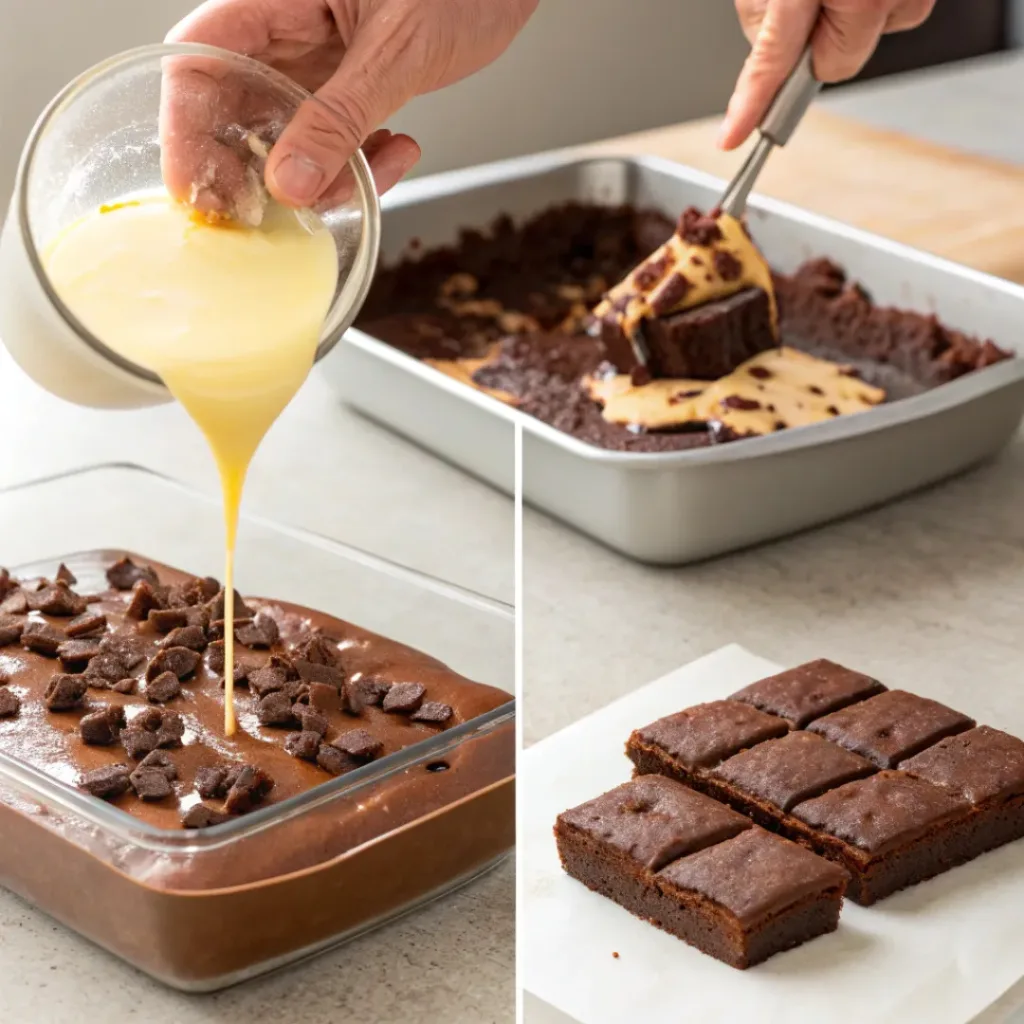 Collage showing steps for making Chocolate Mousse Brownies