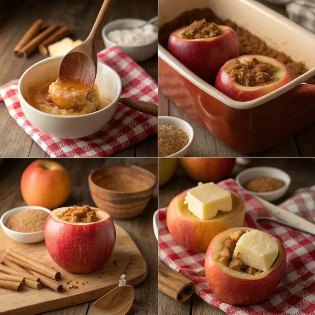 Cinnamon Baked Apples – Warm and Cozy Dessert 7 Step-by-step collage showing how to bake cinnamon apples