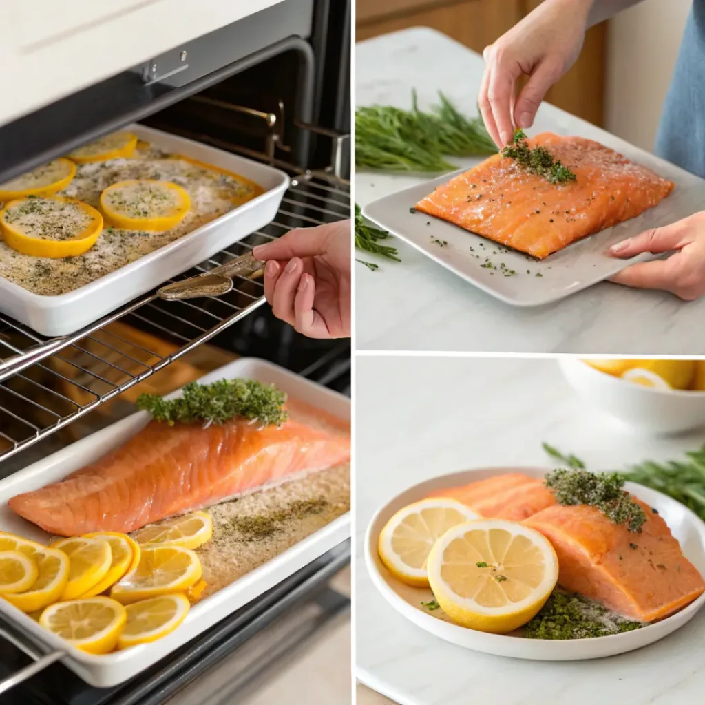 Baked Citrus Herb Salmon 7 Collage showing steps to make Citrus Herb Salmon