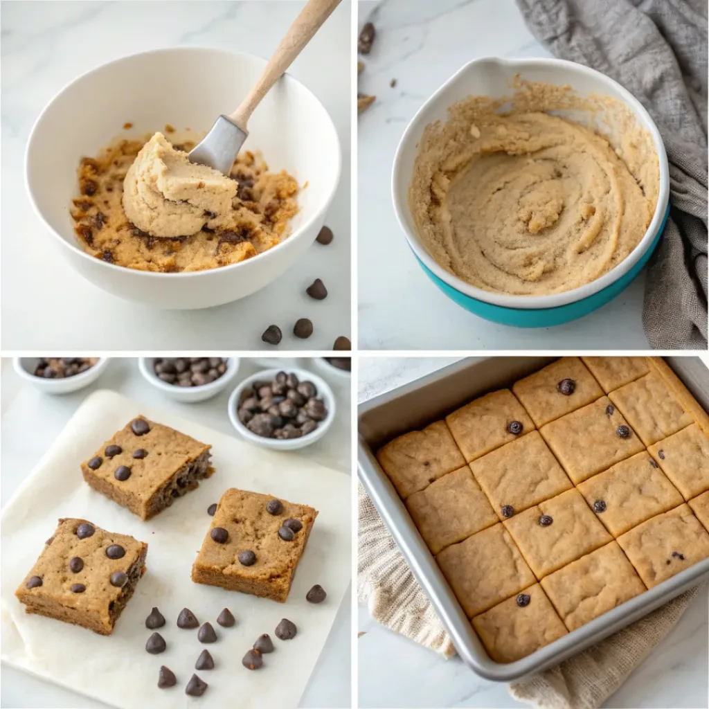 Step-by-step collage showing preparation of classic blondies