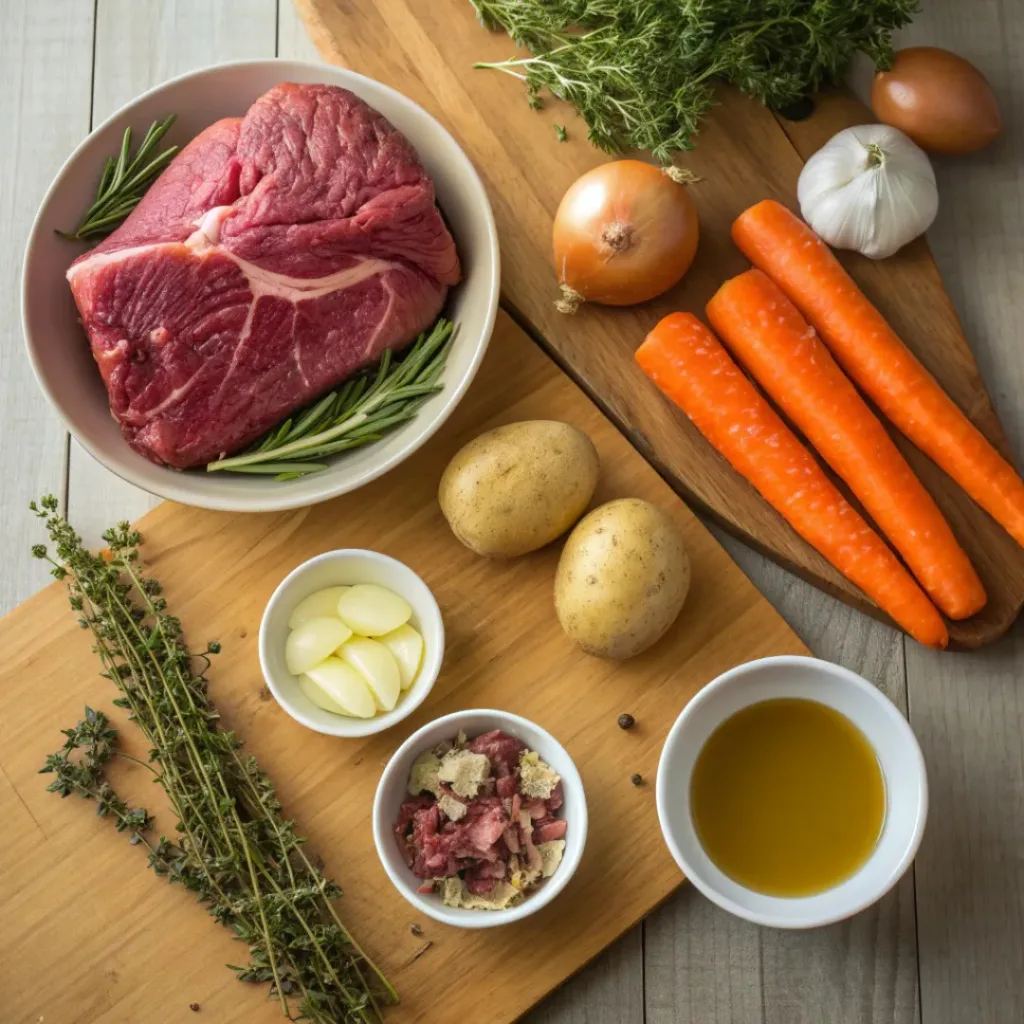 Classic Pot Roast – Tender, Flavorful Comfort Meal 6 Flat lay of ingredients for classic pot roast