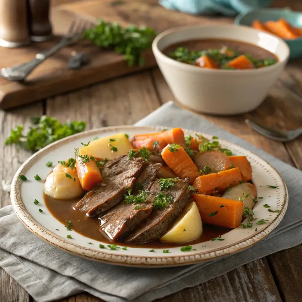 Classic Pot Roast – Tender, Flavorful Comfort Meal 8 Plate of classic pot roast with vegetables and gravy