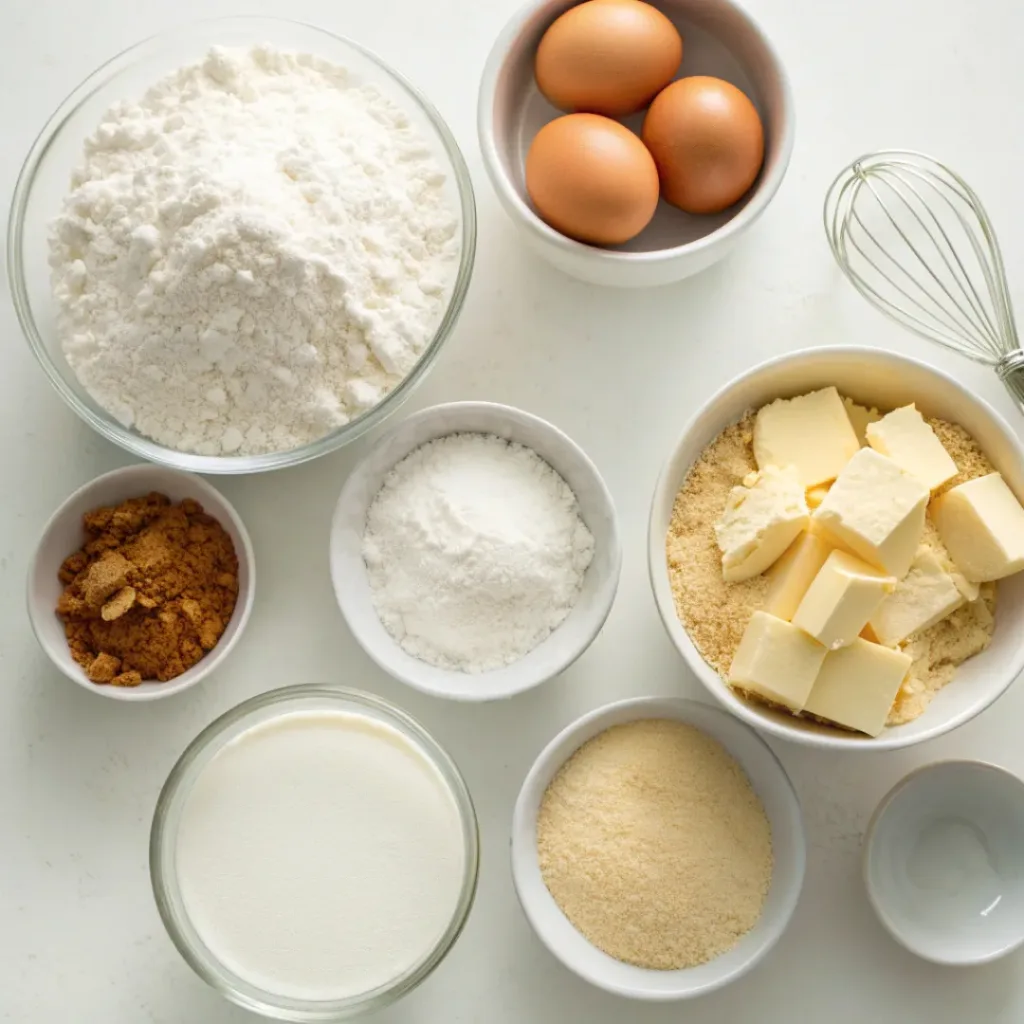 Flat lay of coconut cake ingredients