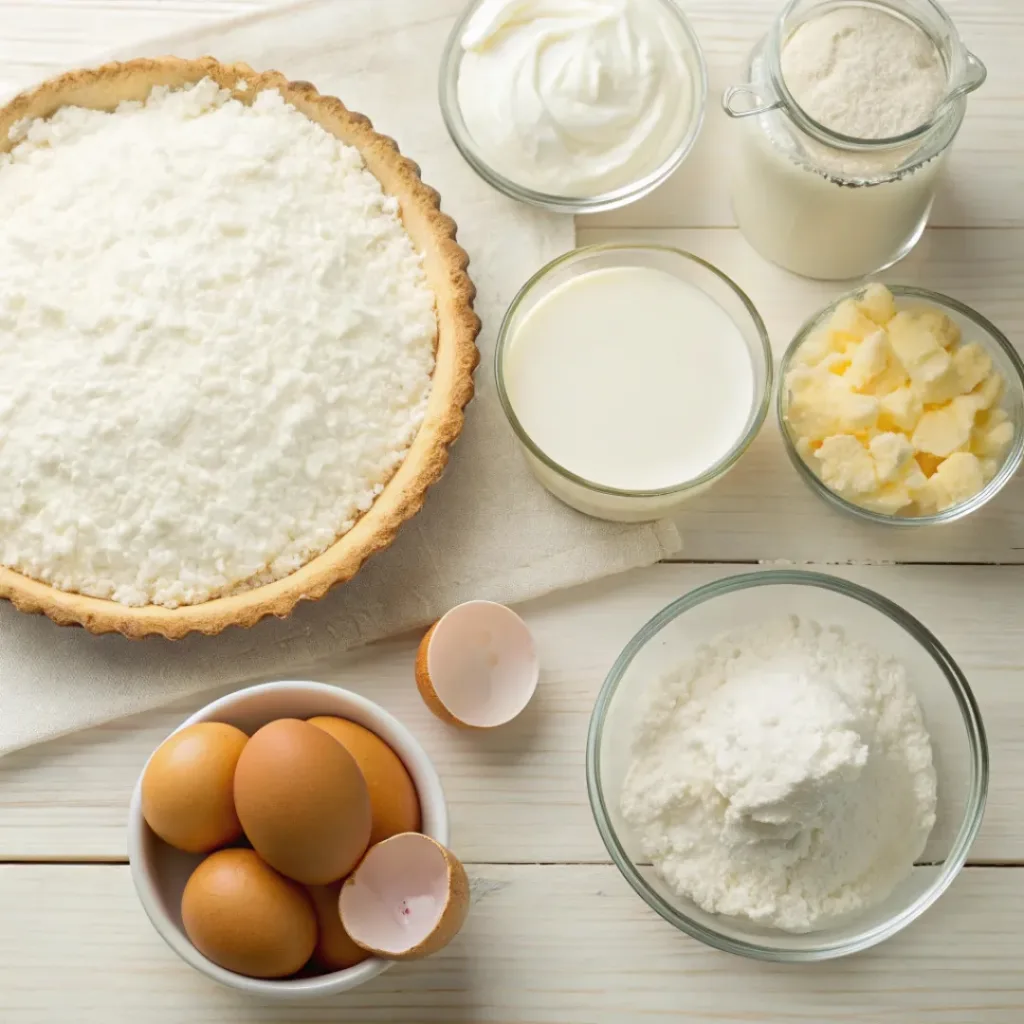 Flat lay of ingredients for coconut cream pie