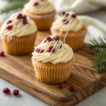 Frosted Cranberry Bliss Cupcakes topped with dried cranberries and white chocolate drizzle