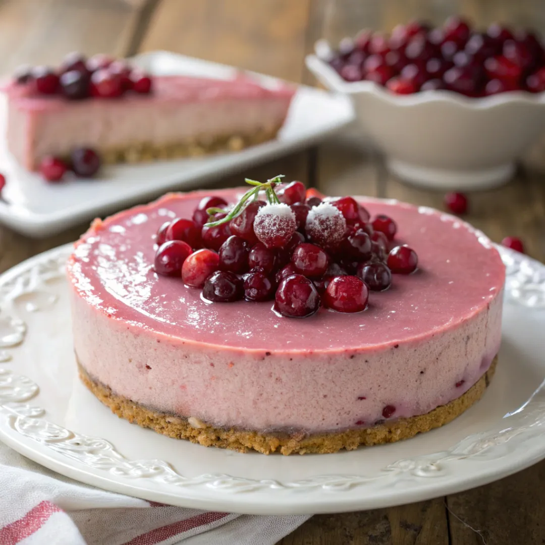 Close-up of Cranberry Mousse Pie on a plate