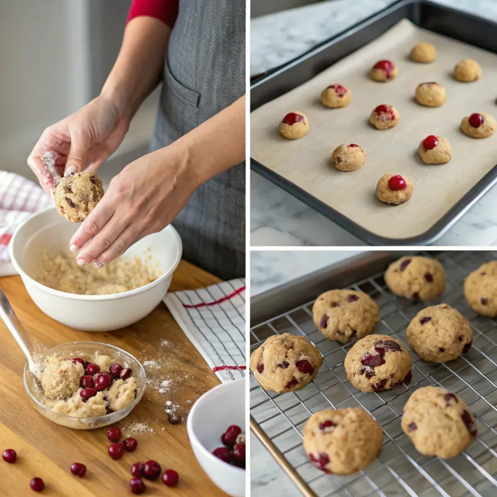Collage showing steps to make Cranberry Orange Cookies