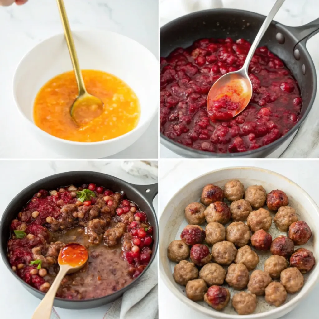 Collage of making Cranberry Orange Meatballs
