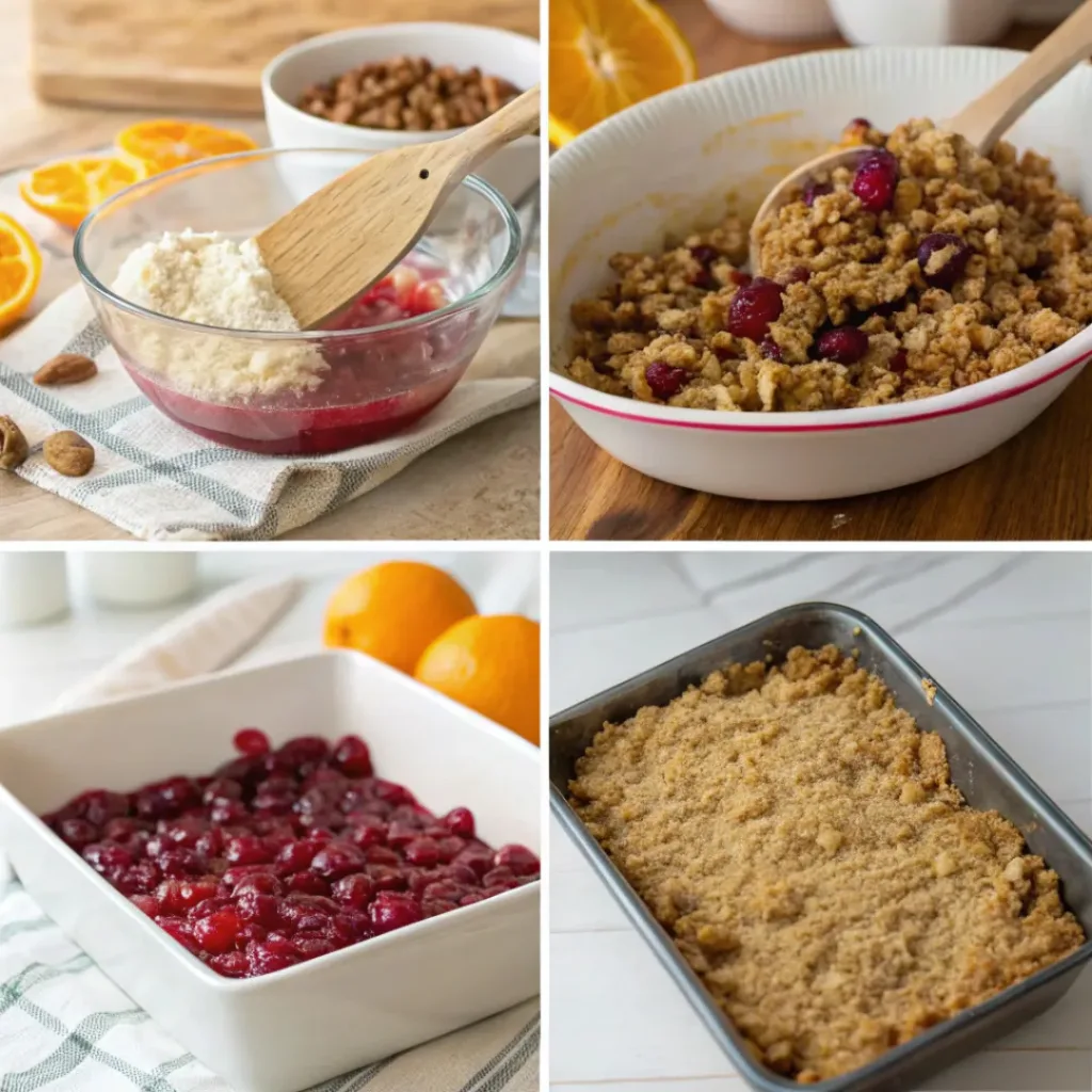 Collage of making Cranberry Orange Pecan Crisp