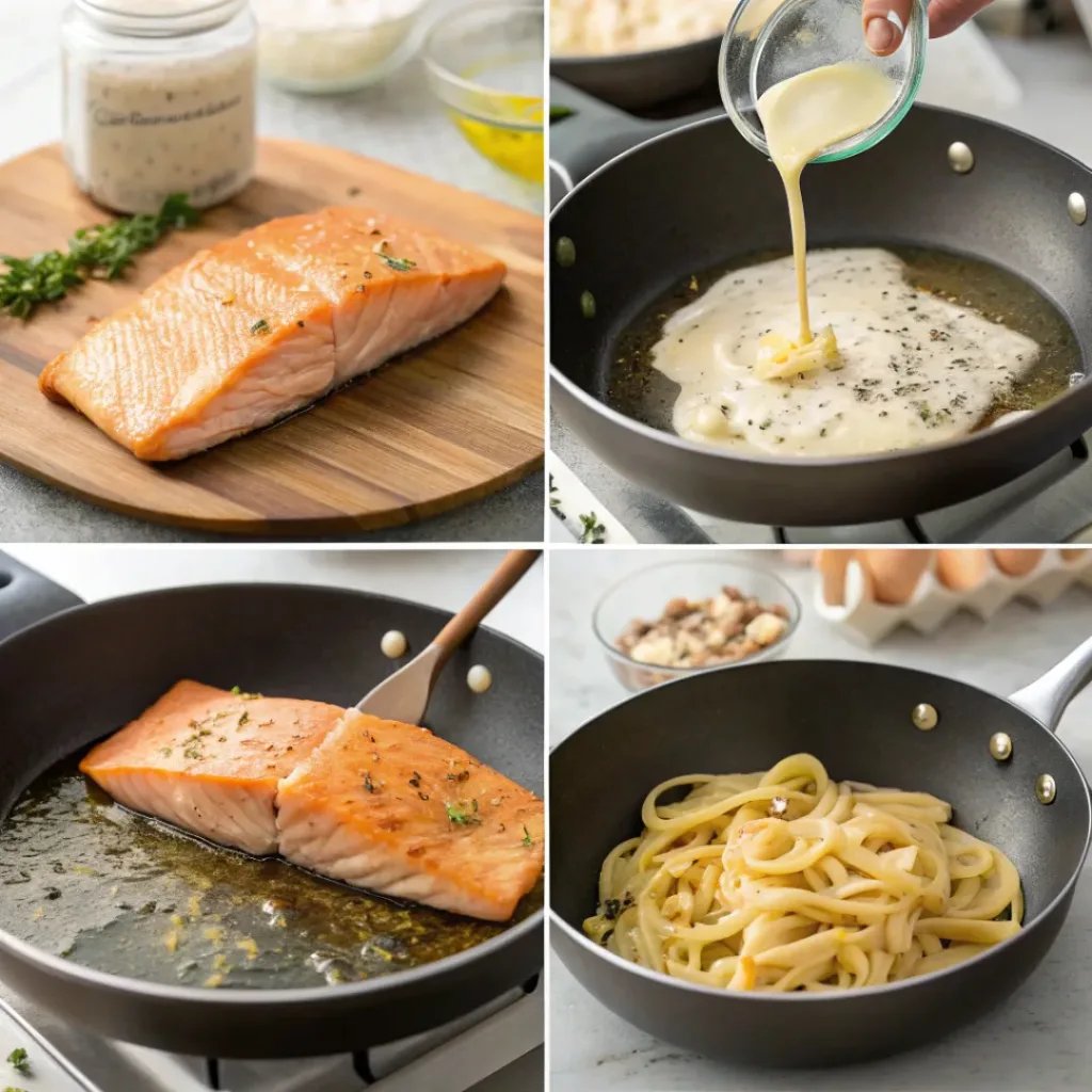 Rich and Creamy Salmon Pasta 7 Step-by-step process for cooking creamy salmon pasta