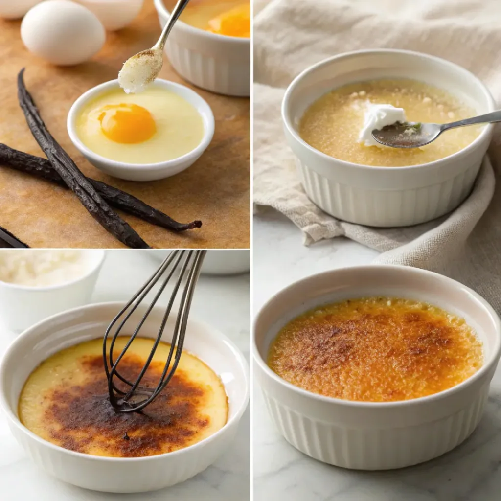 Collage of making Crème Brûlée