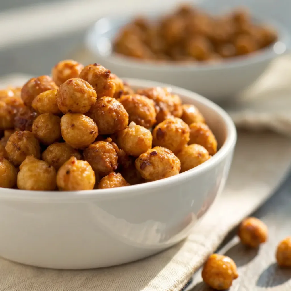 Crispy Roasted Chickpeas – Crunchy, Healthy Snack 8 Crispy roasted chickpeas served as a snack in a bowl