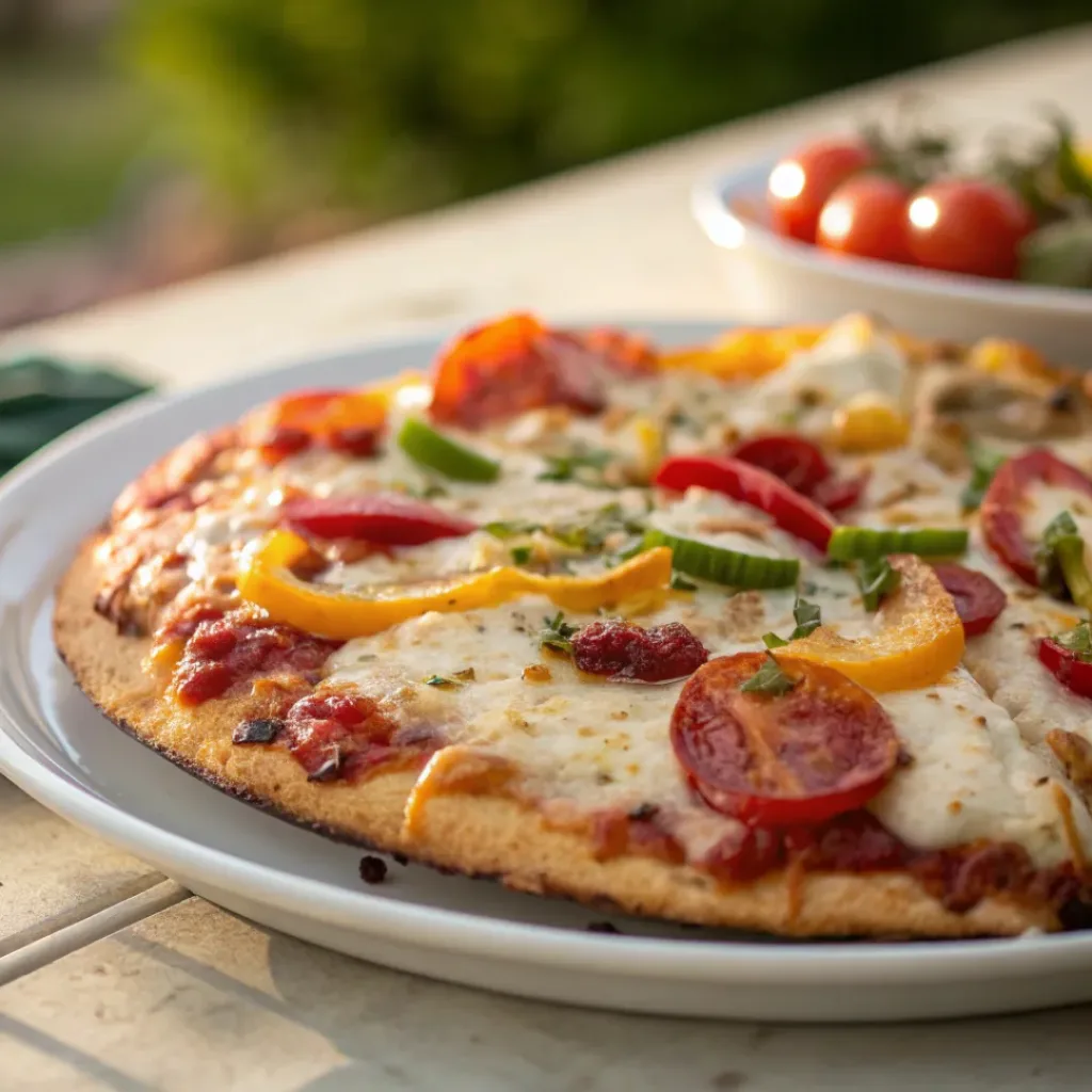 Crockpot crustless pizza served on a plate