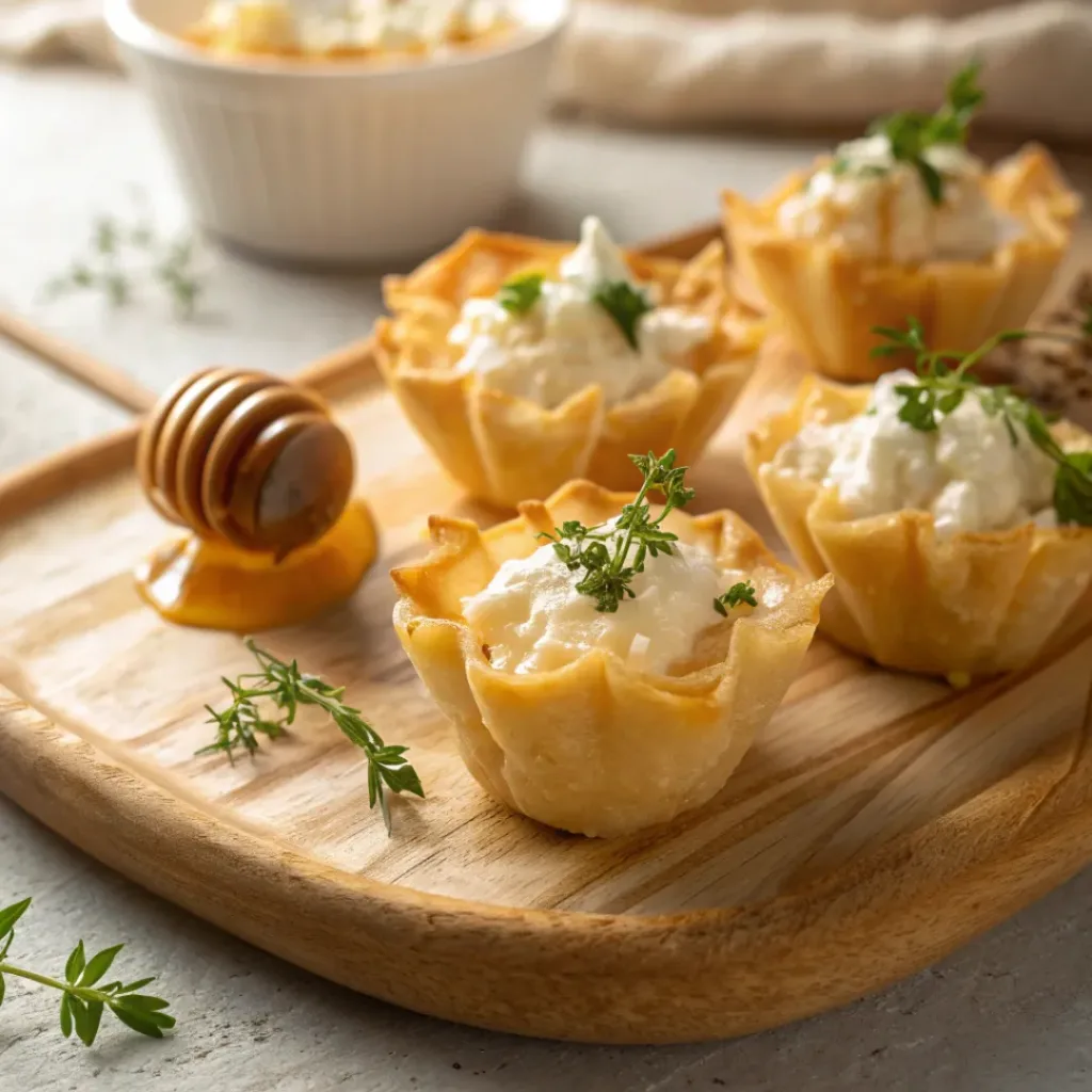 Golden feta phyllo bites drizzled with honey and herbs
