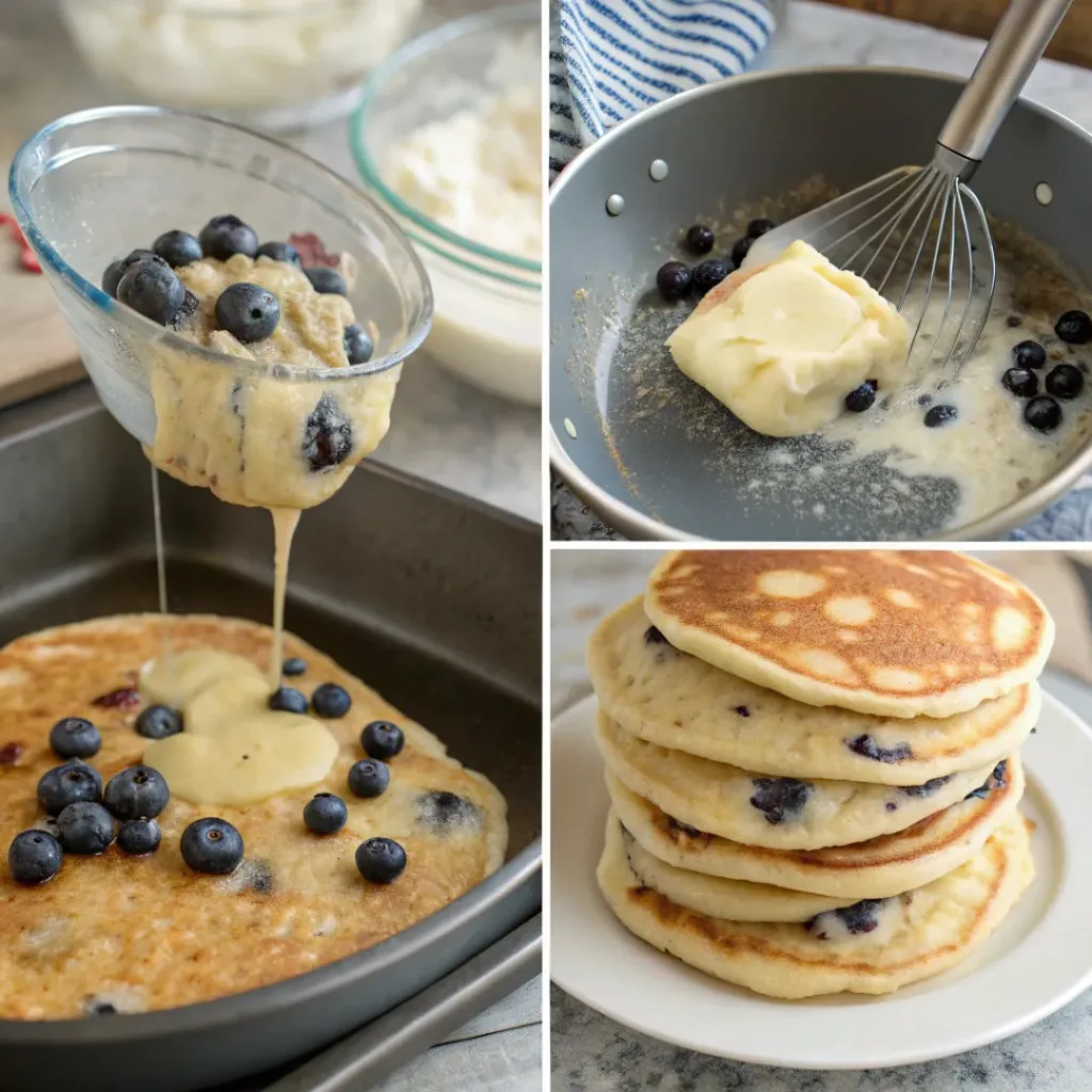 Fluffy Blueberry Pancakes 7 Step-by-step collage showing how to make Blueberry Pancakes