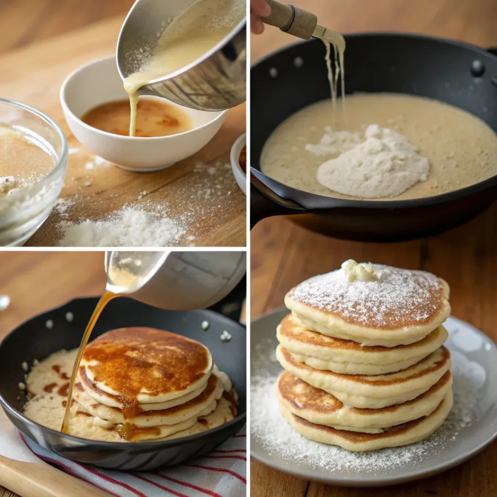 Warm and Spiced Gingerbread Pancakes 7 Step-by-step collage showing preparation of gingerbread pancakes