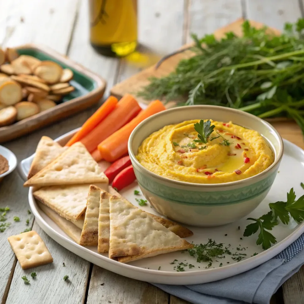 Golden Beet Dip – Vibrant, Healthy & Creamy 8 Golden Beet Dip served with crackers and vegetable sticks