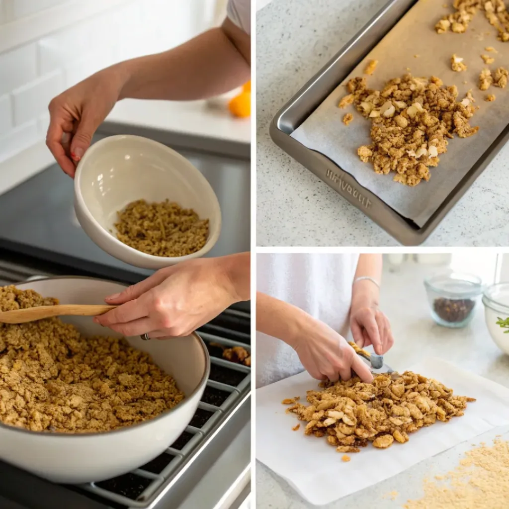 Collage showing steps to make homemade granola