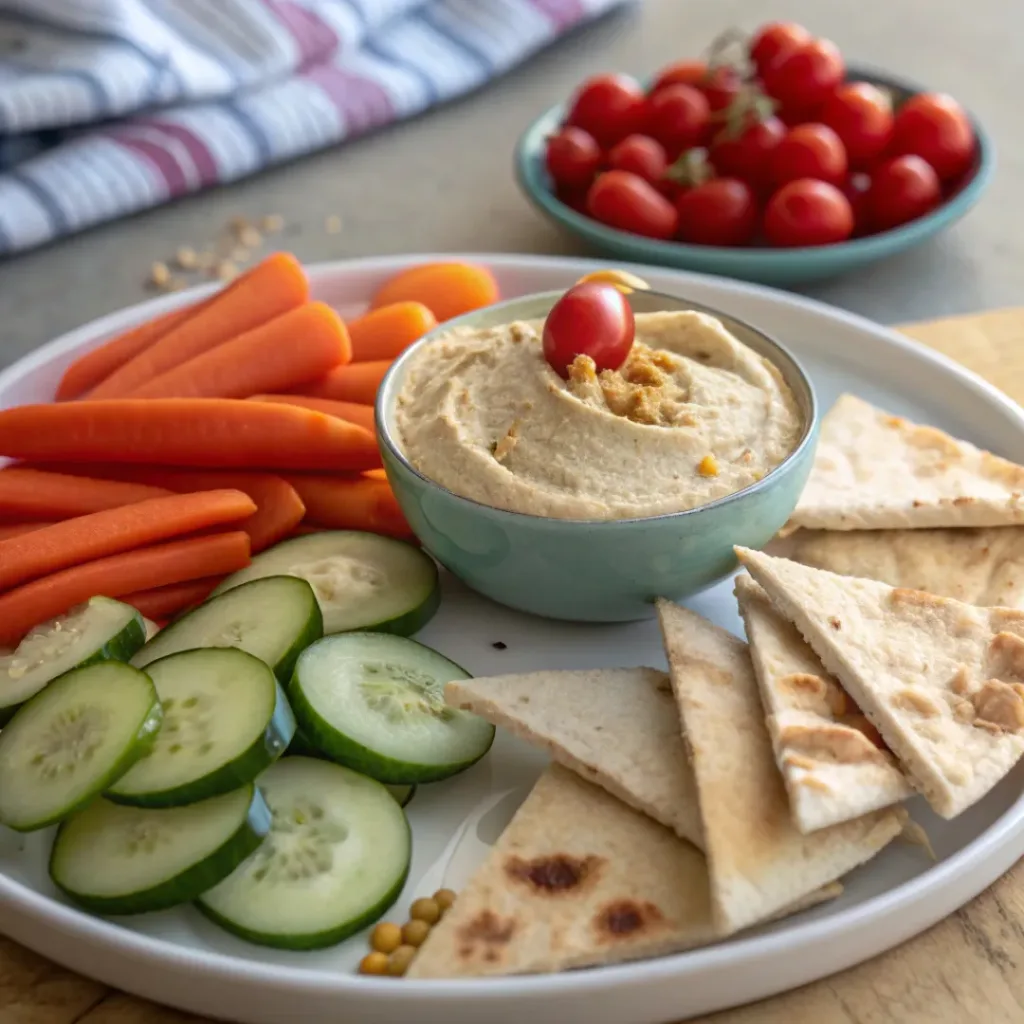 Homemade Hummus Dip – Easy, Creamy & Flavorful 8 Homemade hummus served with pita bread and fresh vegetables