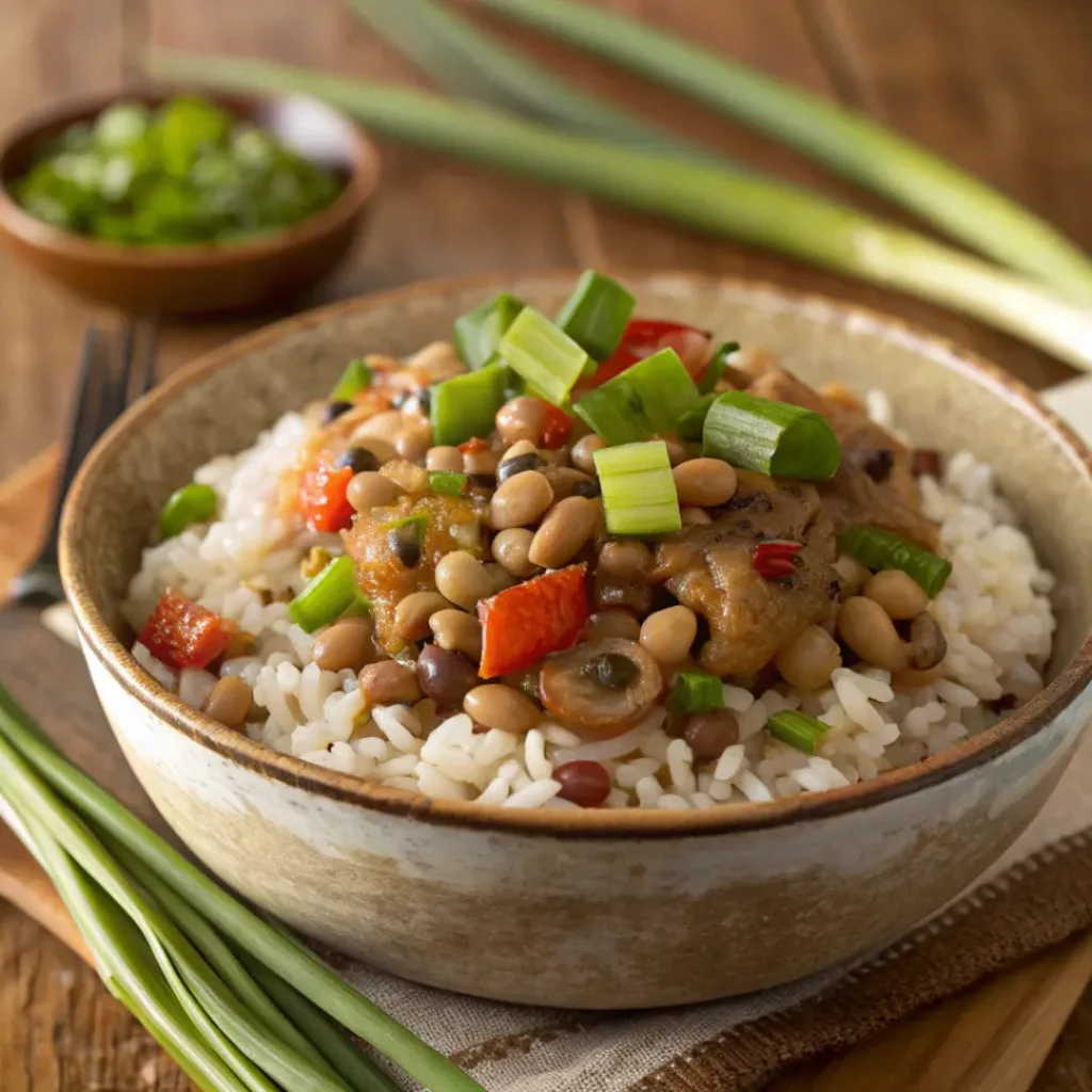 Bowl of Southern Hoppin' John with black-eyed peas and rice