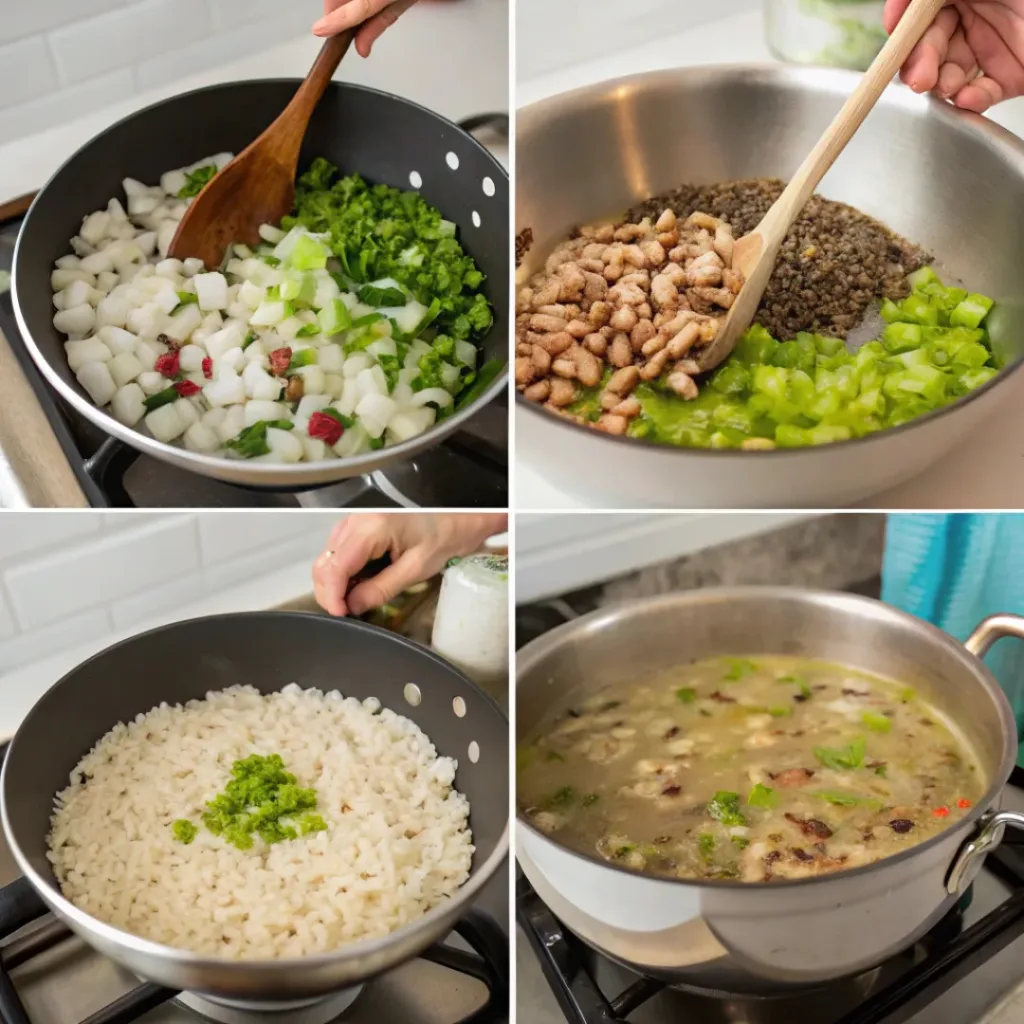 Hoppin’ John – Cozy Southern Comfort Made Easy 7 Collage showing how to make Hoppin' John