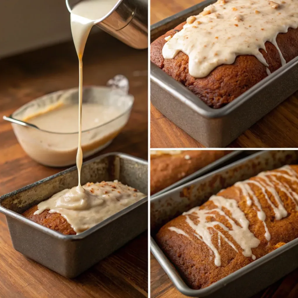 Gingerbread Loaf with Vanilla Glaze 7 Step-by-step collage showing gingerbread loaf preparation