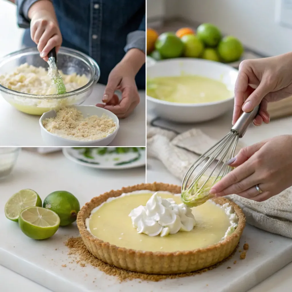 Collage showing steps to make Key Lime Pie
