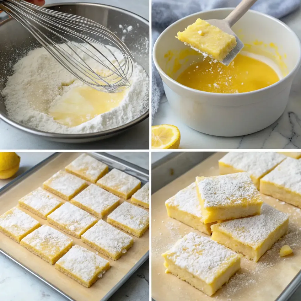 Step-by-step collage showing preparation of lemon bars