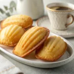 Golden French madeleines on a plate