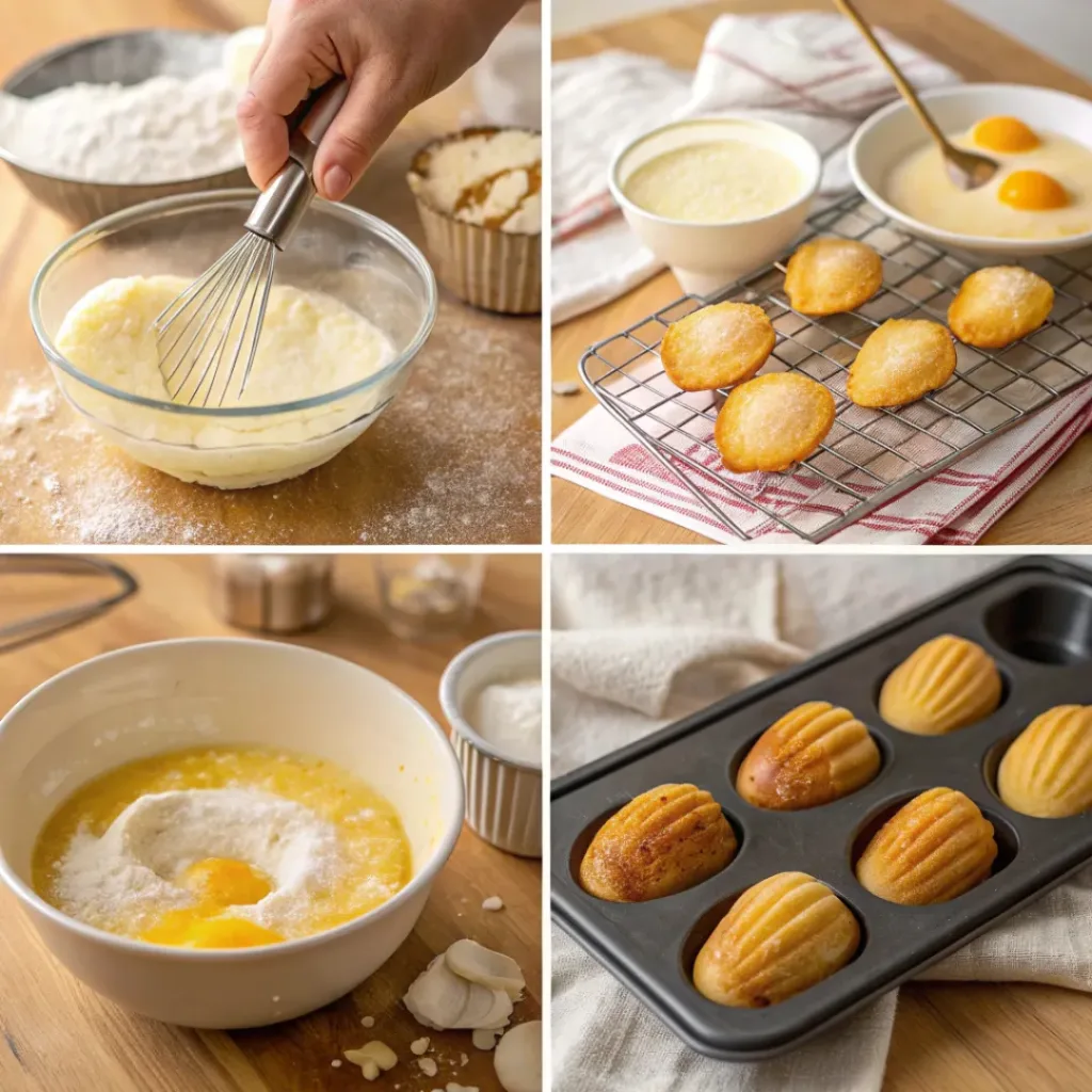 Step-by-step collage for making French madeleines