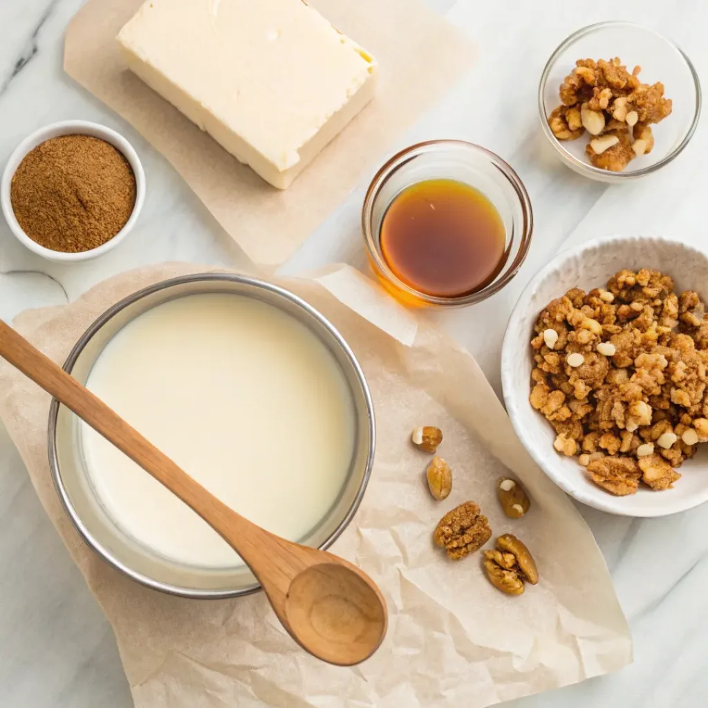 Creamy and Sweet Maple Walnut Fudge 6 Flat lay of ingredients for homemade Maple Walnut Fudge
