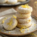 Stack of Meyer Lemon Meltaways with powdered sugar