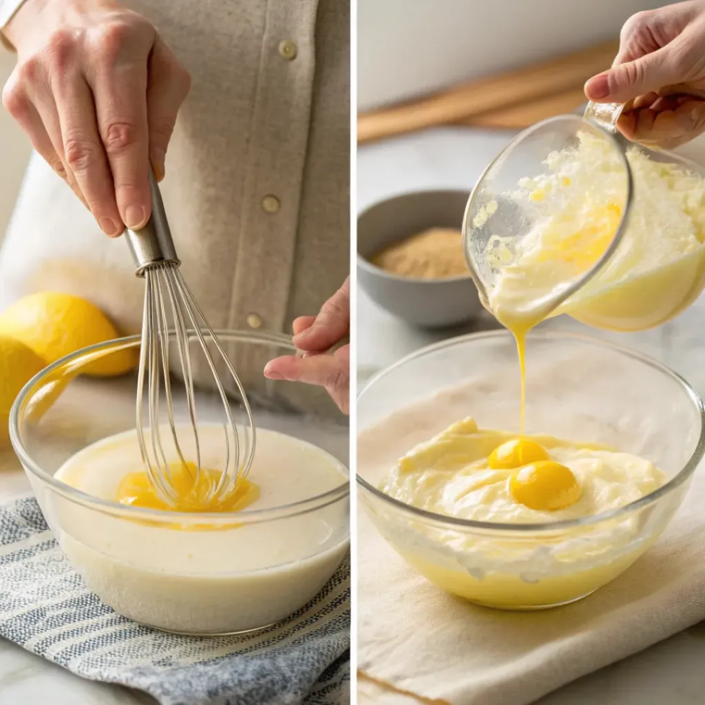 Collage showing steps to make Meyer Lemon Pudding