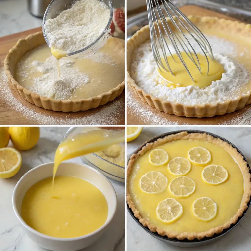 Meyer Lemon Tart – Bright, Buttery & Refreshingly Tangy Dessert 7 Step-by-step collage showing how to bake a Meyer lemon tart