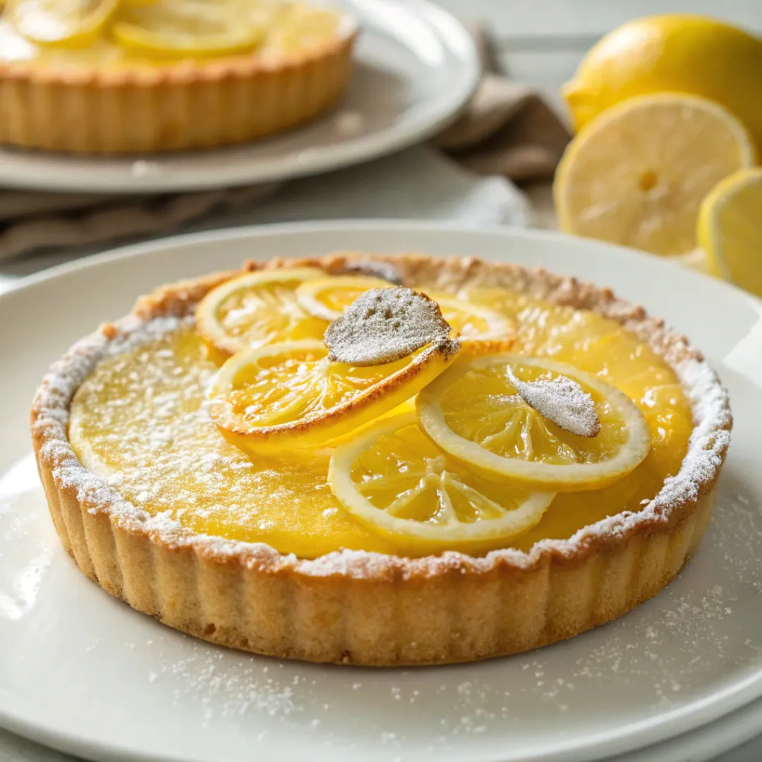 Meyer lemon tart with golden crust and glossy lemon curd filling