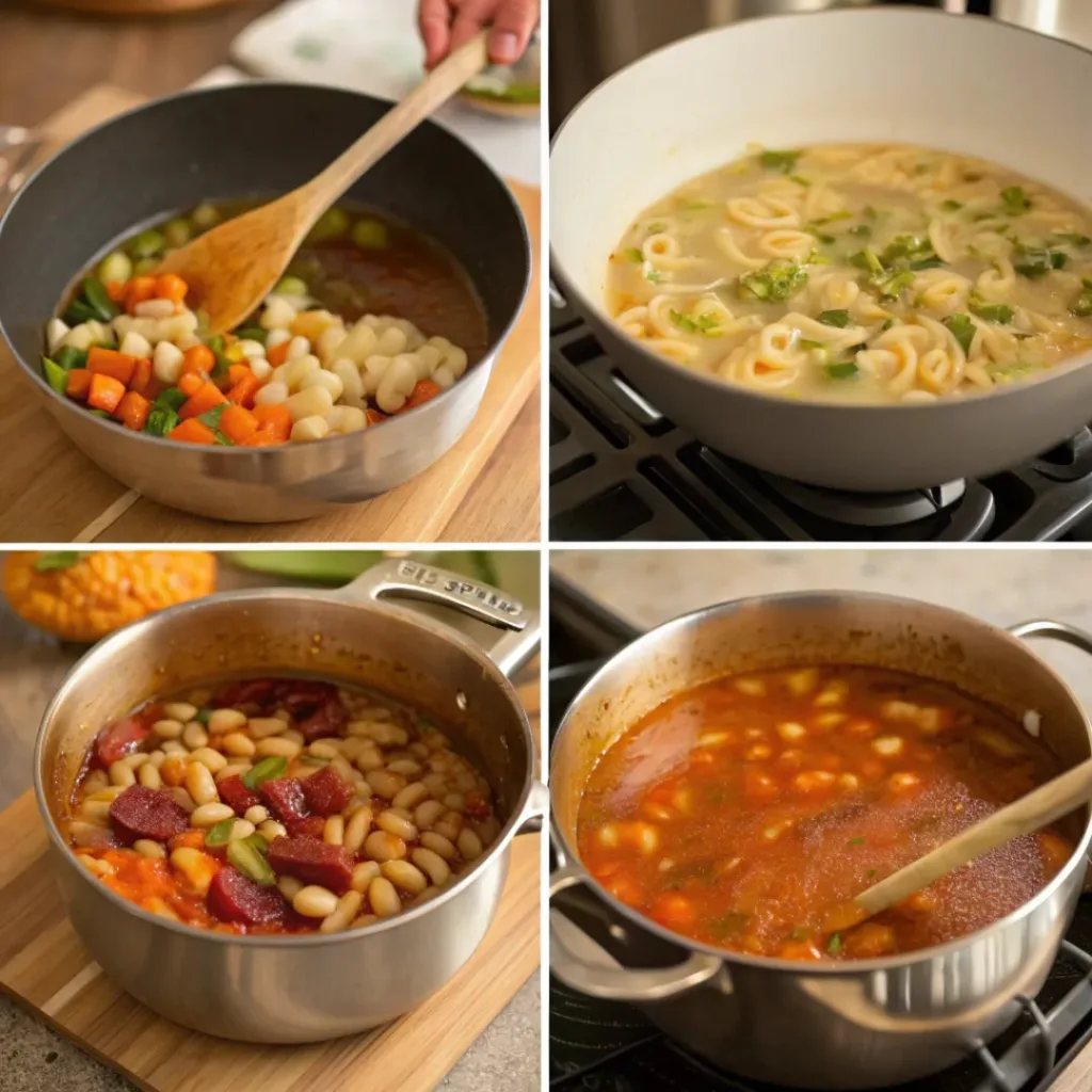 Hearty and Healthy Minestrone Soup 7 Step-by-step collage showing the preparation of minestrone soup