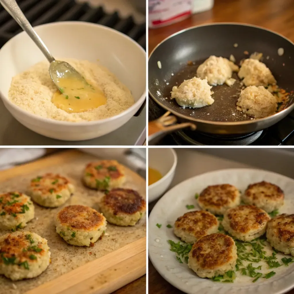 Mini Crab Cakes – Crispy, Flavorful Party Appetizer 7 Step-by-step collage showing the process of making mini crab cakes
