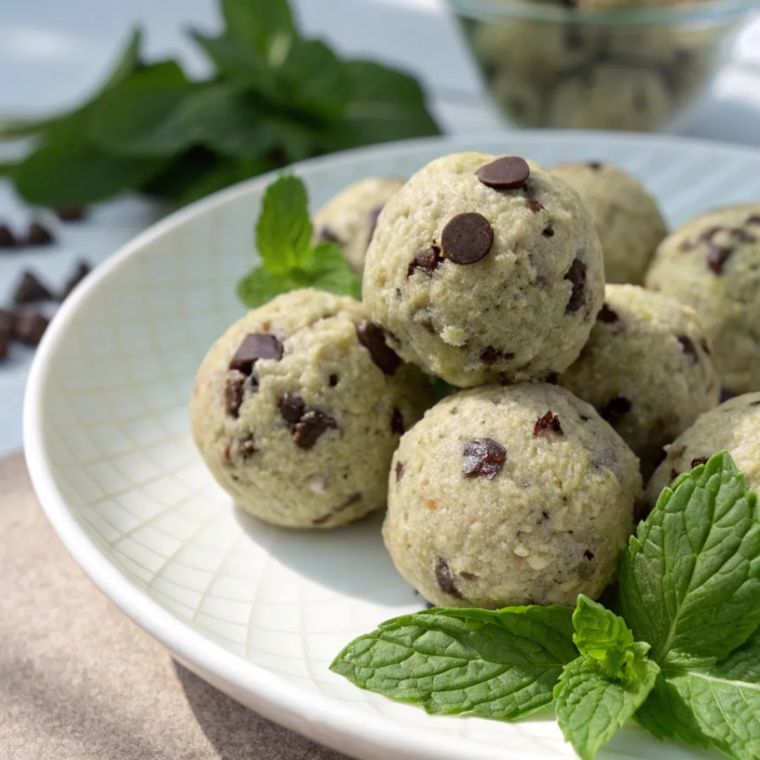 Plate of Mint Chocolate Chip Protein Balls