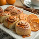 Close-up of Orange Cinnamon Rolls on a plate
