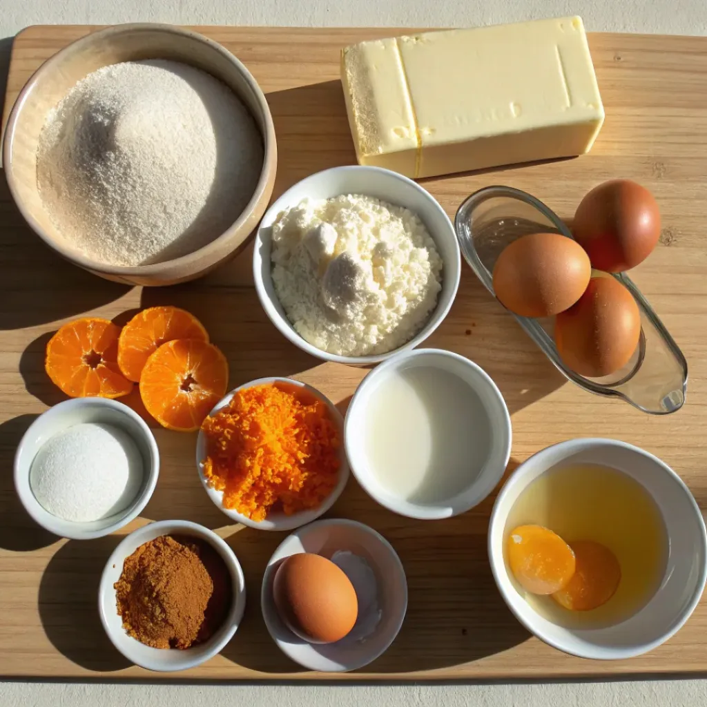 Flat lay of Orange Cinnamon Rolls ingredients