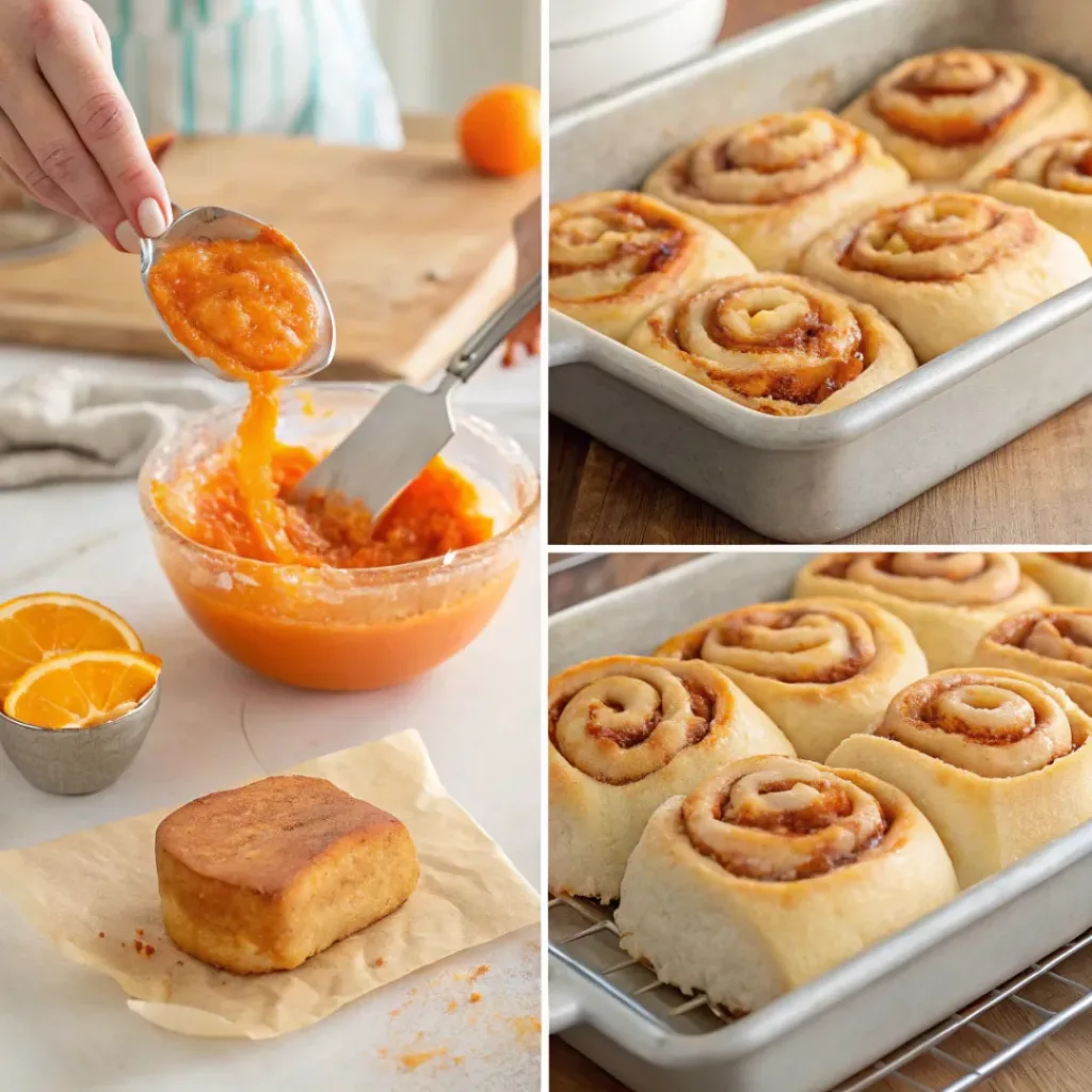 Collage of making Orange Cinnamon Rolls