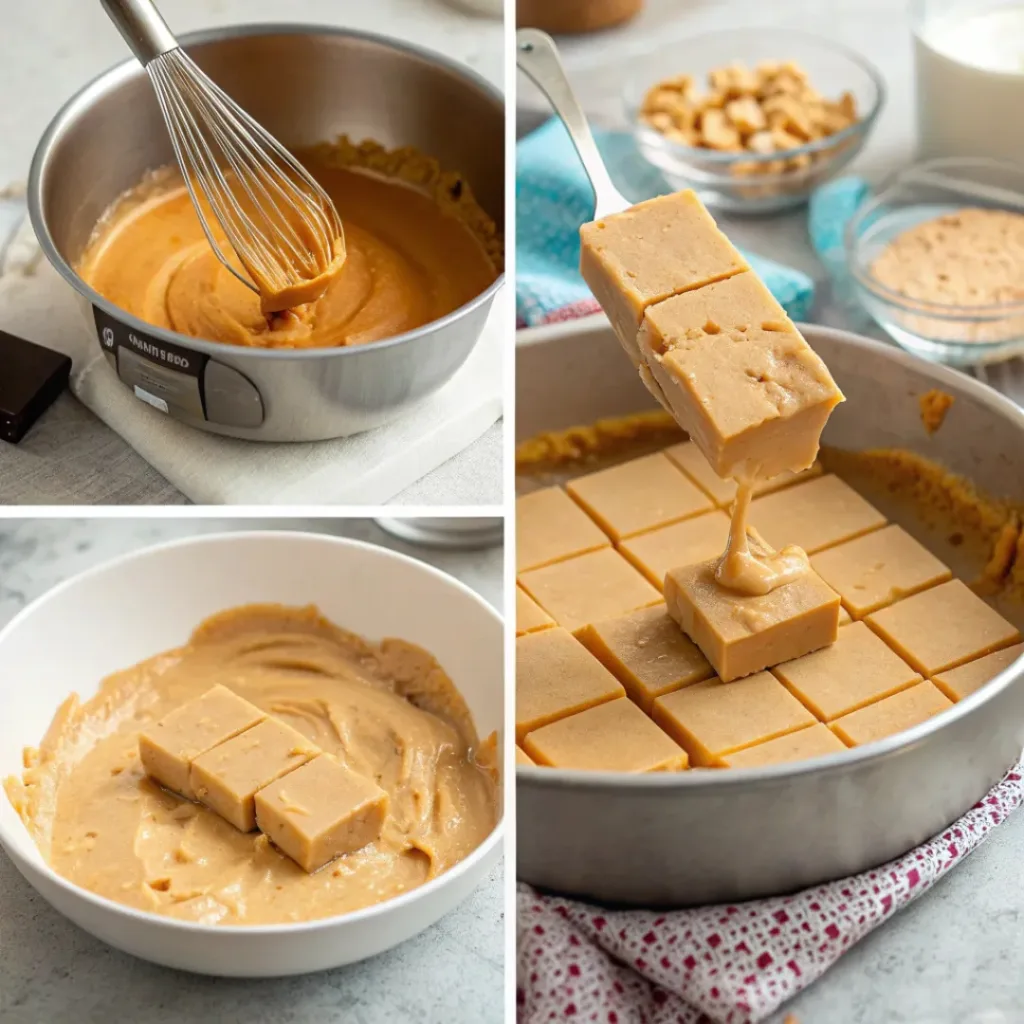 Peanut Butter Fudge – Creamy, Rich, and Irresistible 7 Step-by-step collage showing preparation of peanut butter fudge