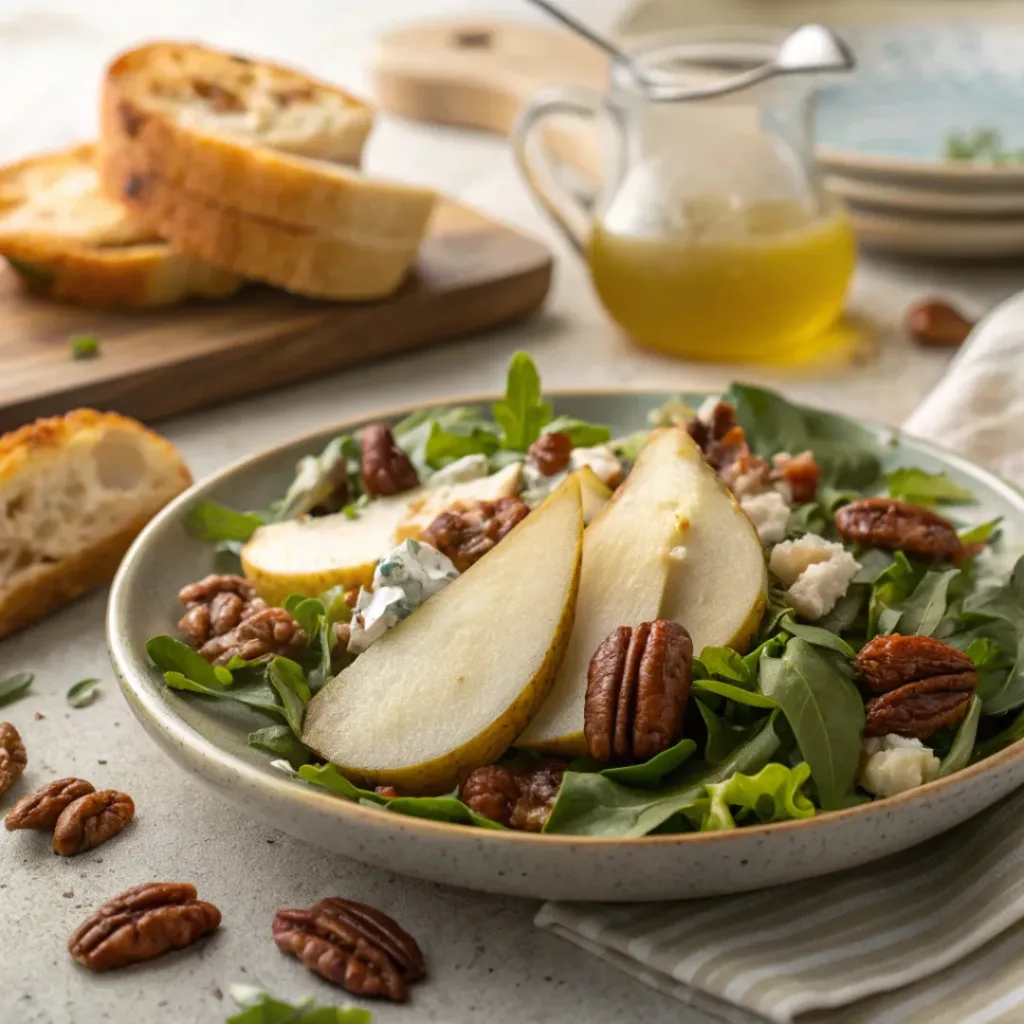 Pear gorgonzola salad served with bread