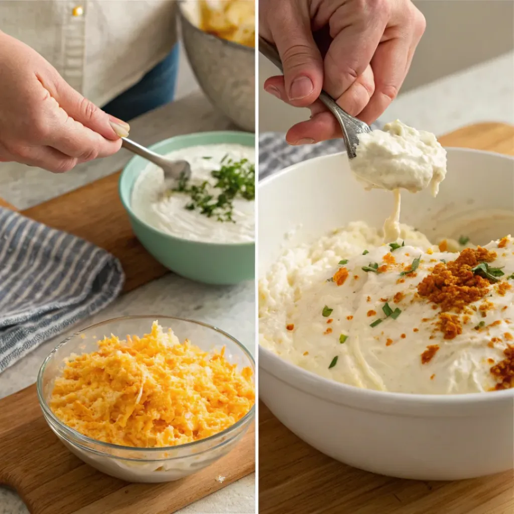Collage showing steps to make Pretzel Dip